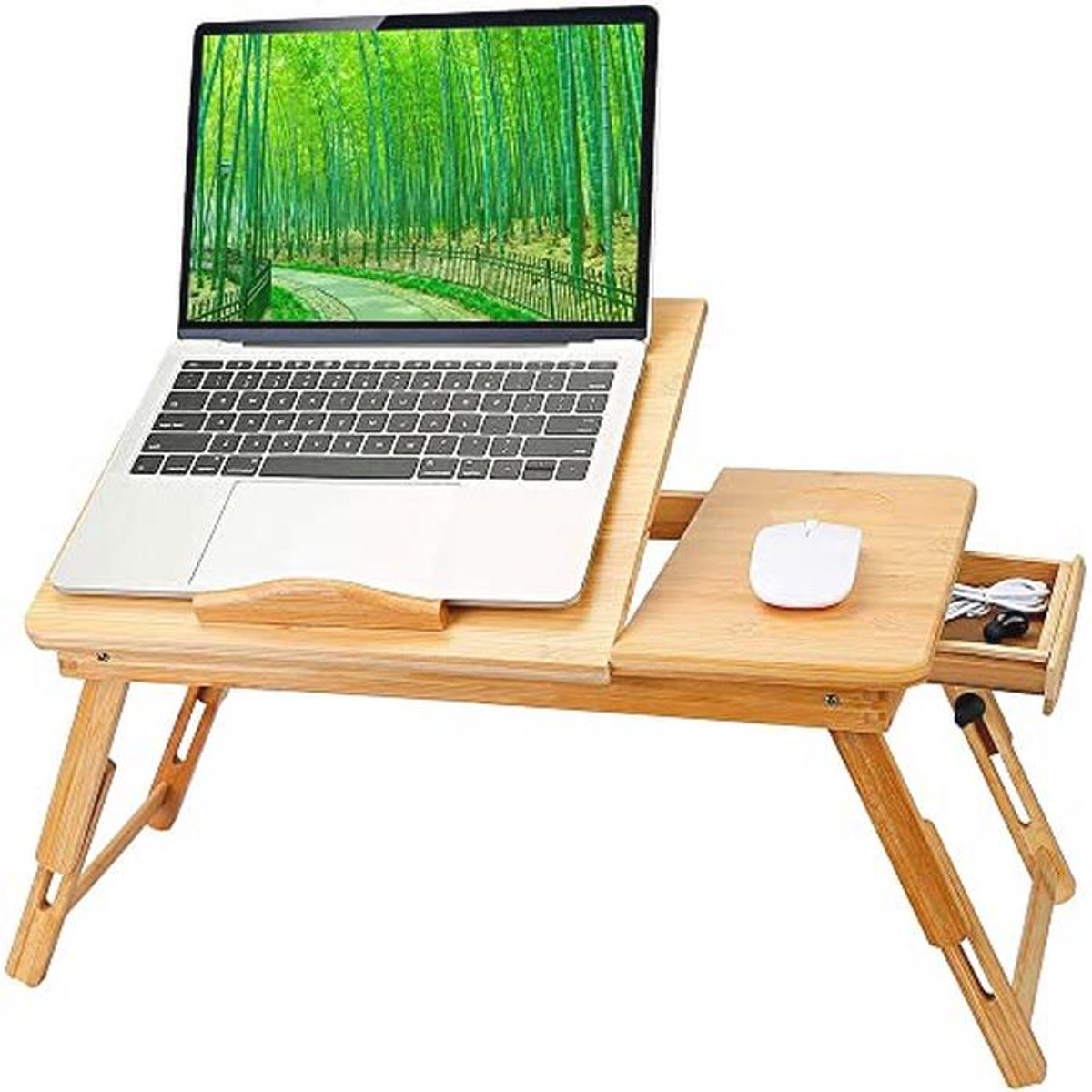 Laptoptafel van bamboe met 5 hellingshoeken en lade - Ideaal voor bed en ontbijten