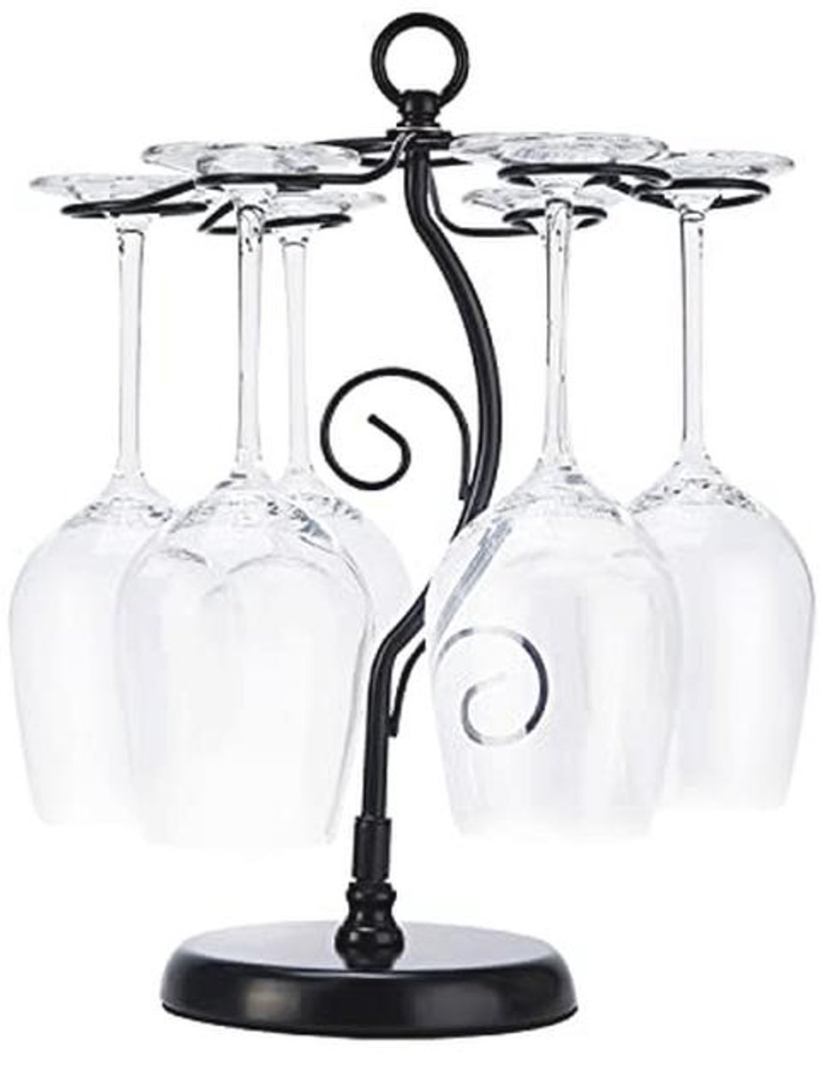 Vrijstaand Wijnglashouder voor Tafel of Aanrecht - Metalen Display Rack met 6 Haken