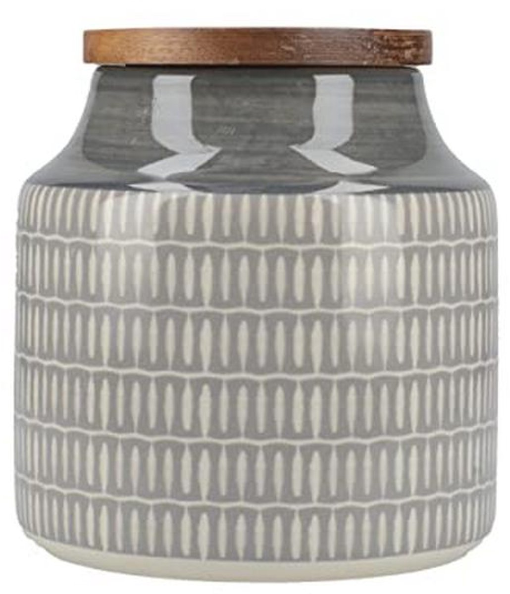 Keramische Grijze Voorraadpot met Houten Deksel – 12,5 x 12,5 cm