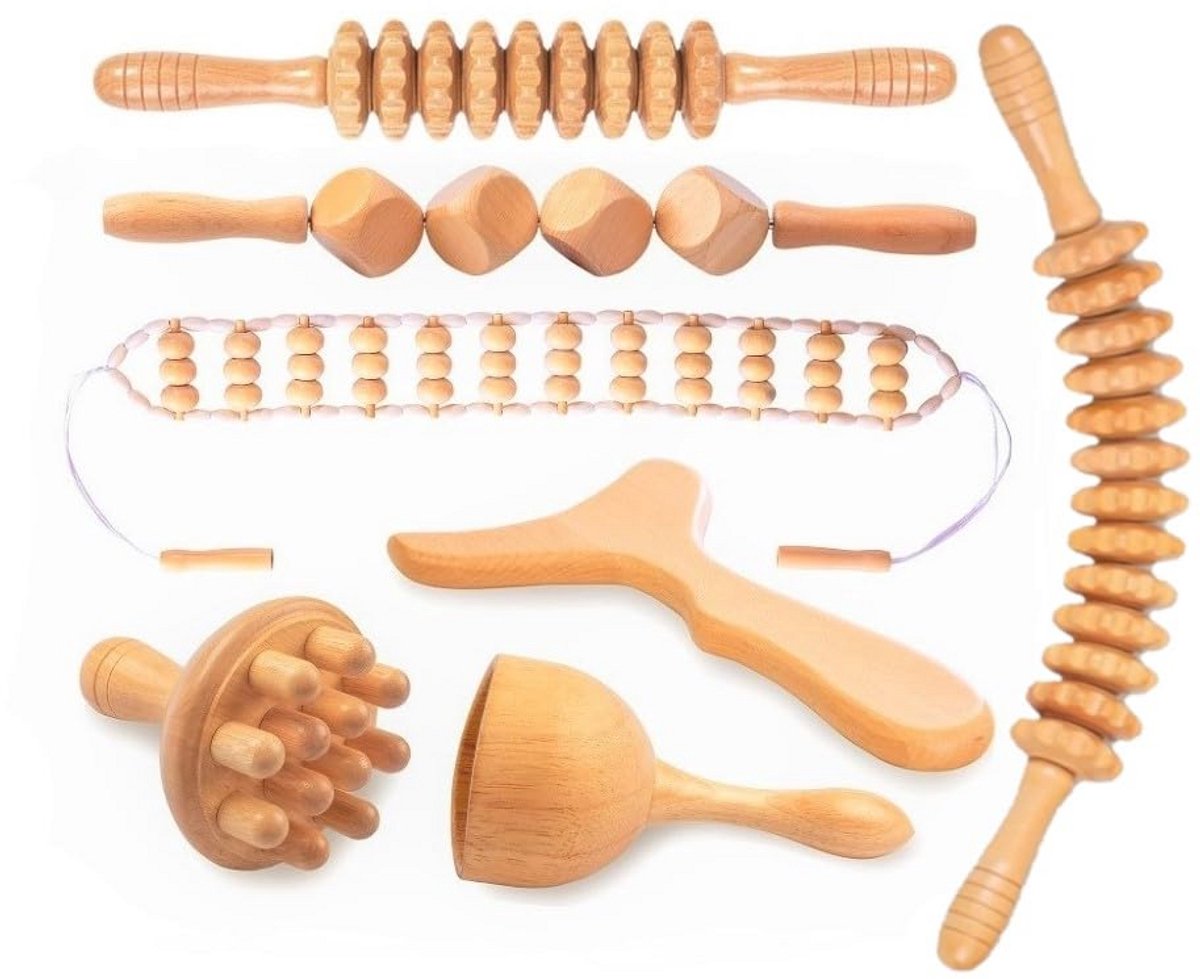Professionele 7-delige Houttherapie Set voor Spierstimulatie en Anti-Cellulitis Behandeling