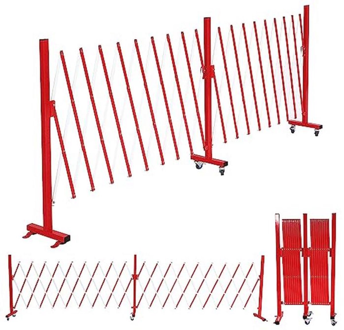 Uittrekbaar Aluminium Afsluitrooster met Wieltjes - Schaarrooster Beschermrooster 110x60-500cm Rood-Wit
