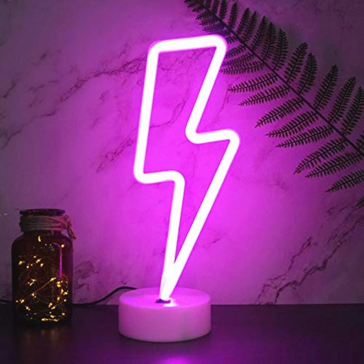 Roze Lightning Bolt Neon Lamp - LED Neon Wandlamp voor Kamers en Decoratie - USB en Batterij Aangedreven Verlichting