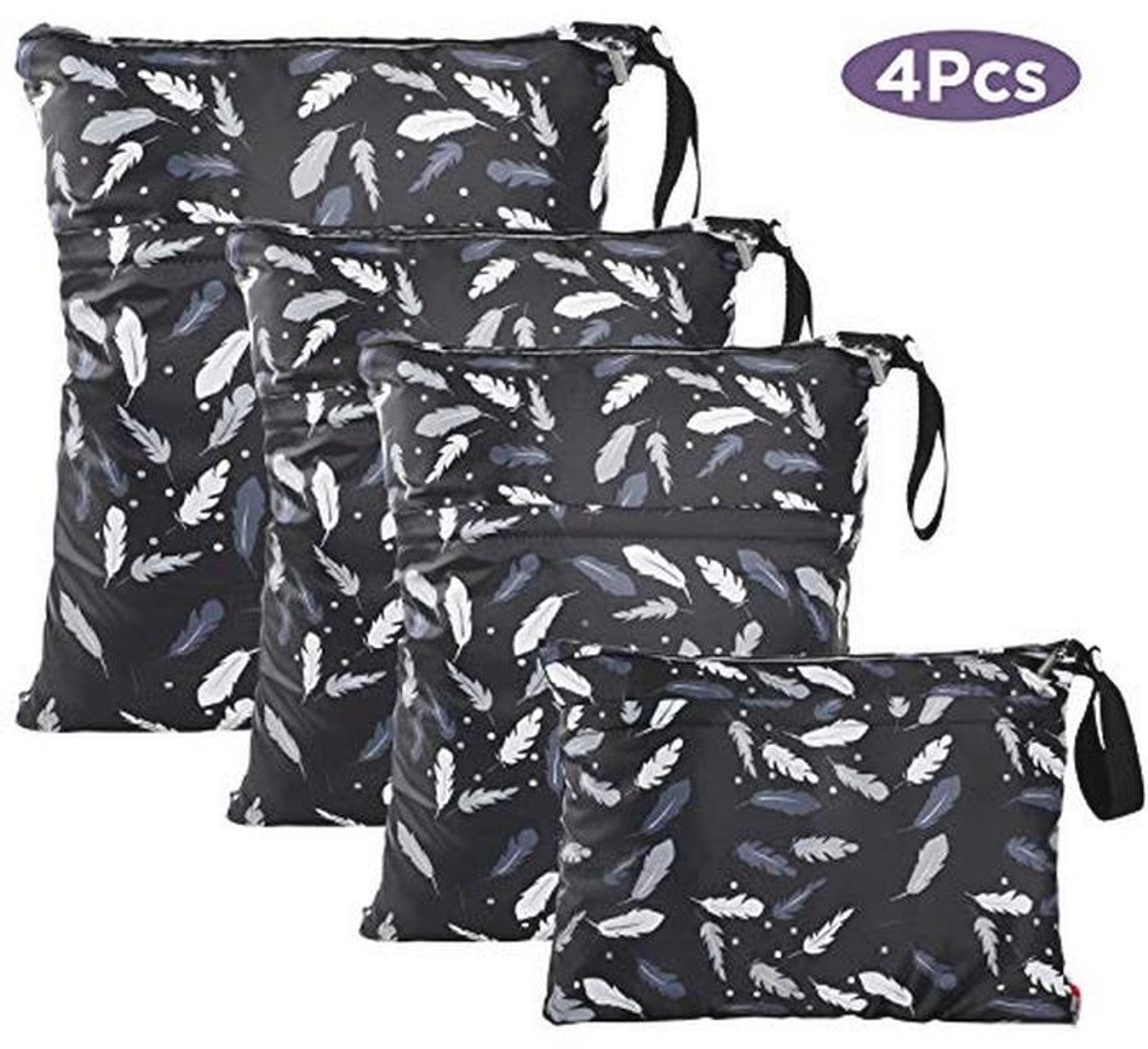 Luiertas 4 stuks - Organizer voor vochtige luiers en vuile kleding - Herbruikbare en wasbare draagtas voor baby's - Perfect voor strand, zwembad en sportschool