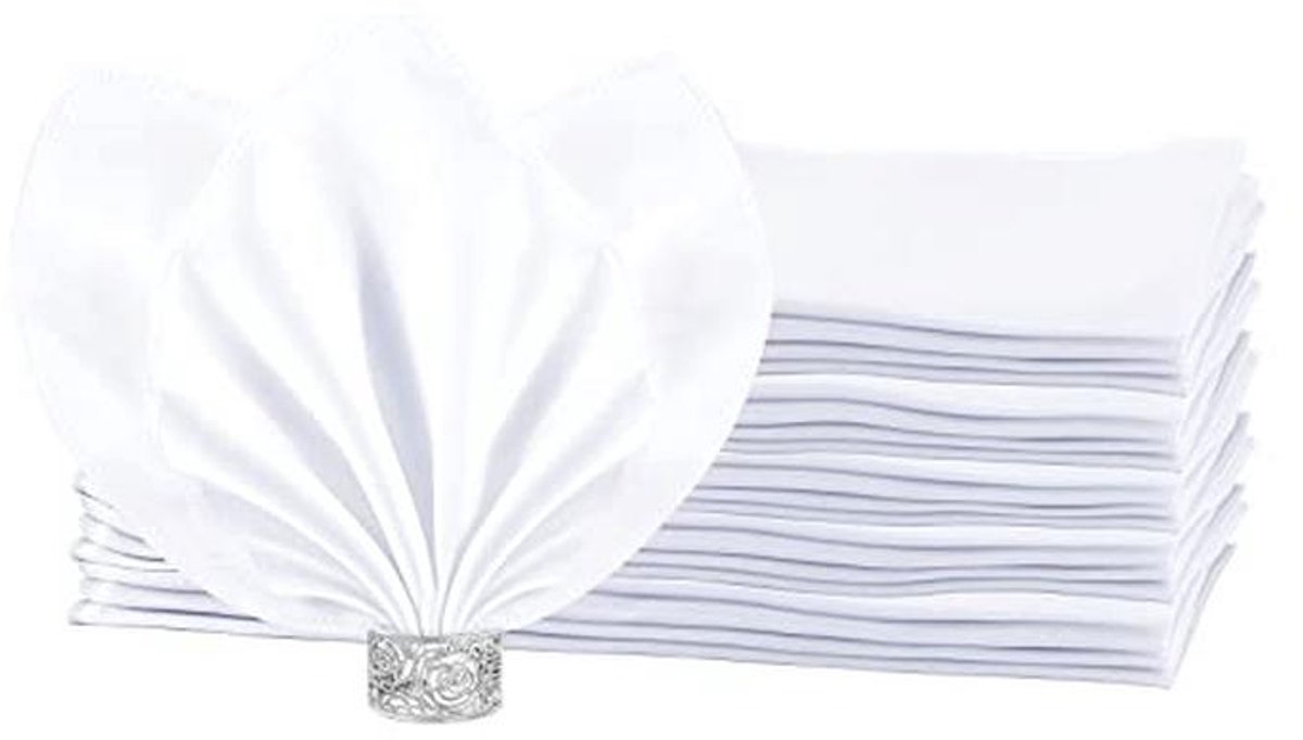 12 Stuks Herbruikbare Witte Stoffen Servetten - 50 x 50 cm voor Feesten en Diner