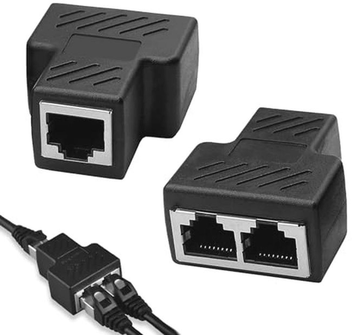RJ45 Splitters 2-Pack - Ethernet Koppeling voor Cat5, Cat5e, Cat6, Cat7 - Plug and Play - Zwart