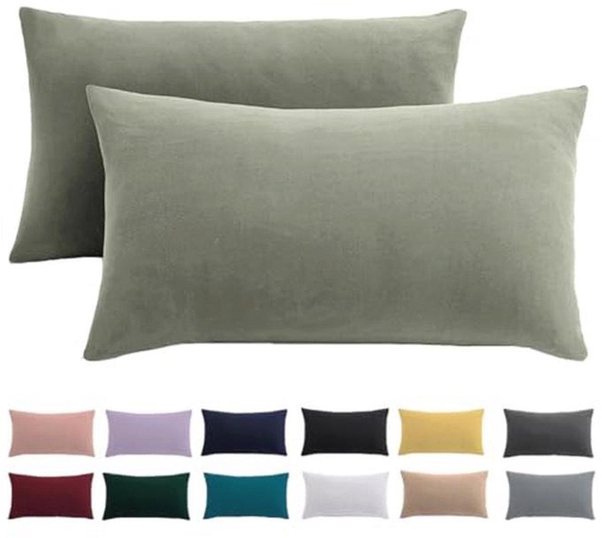 Kussensloop Set van 2 - 40 x 80 cm - Saliegroen - 100% Microvezel - Strijkvrij en Kreukvri