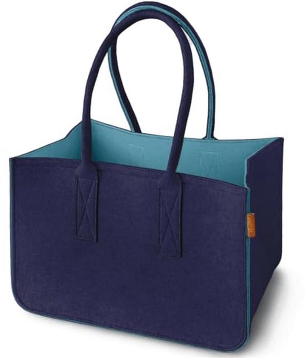 XL Vilten Shopper met Handvat en Binnenzak - Donkerblauw/Petrol