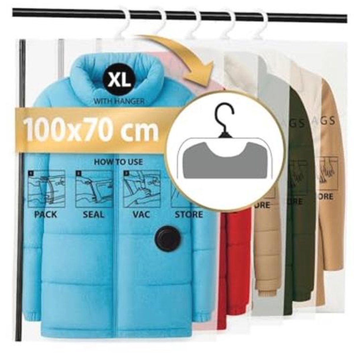 Hangende Vacuümzakken voor Kleding - Ruimtebesparende Opberg-oplossing - 5 Stuks XL