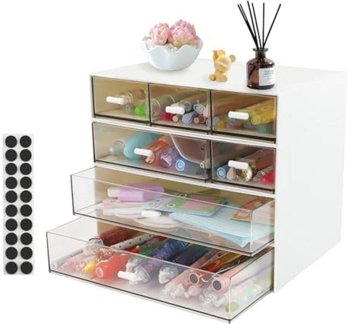 Stapelbare bureau-organizer met 7 laden en antislip kussens