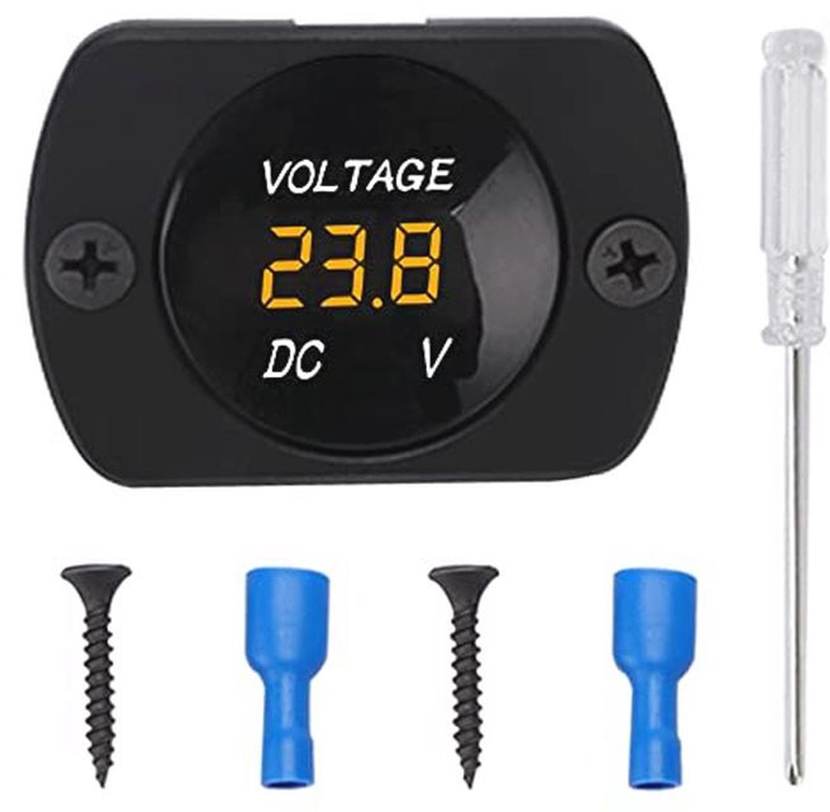 Waterdichte LED Digitale Voltmeter voor Auto en Marine - DC 12V 24V Ronde Spanningstester Meter