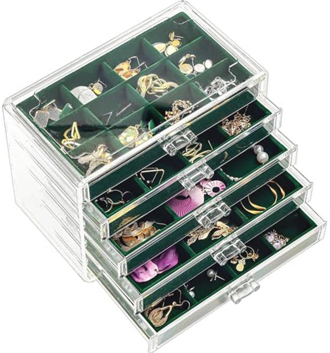 Juwelen Organizer met 5 Lade - Duidelijke Acryl Sieraden Box met Fluwelen Inlegvakken