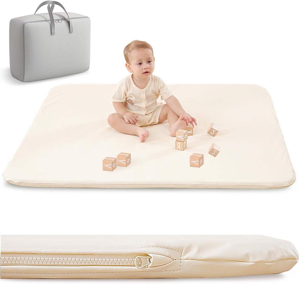 Provento - Extra dik kindertapijt 120x120x3 cm, geurloos en waterdicht, veganistisch leer, veilige speelruimte
