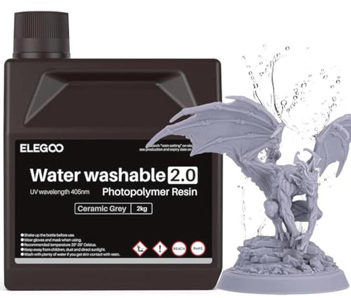 Waterafwasbare 3D-printer Hars 2.0 - Hoge Precisie en Minder Krimp - Geschikt voor LCD/DLP/SLA 3D-printers - 2000g