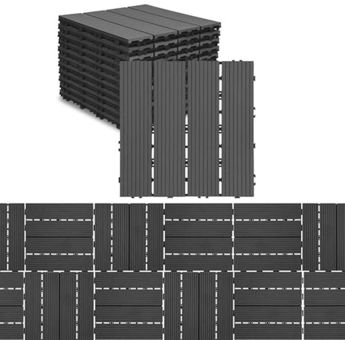 Terrastegels van WPC, 30 x 30 cm, 55 stuks, 5 m², antislip met drainage en plug-in systeem
