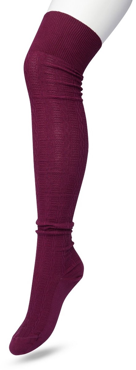 Bonnie Doon Bio Kabel Overknee kousen Dames Donker Paars - Klassiek Kabel patroon - Biologisch Katoen - Comfort - Classic Cable Overknee sokken - OEKO-TEX - Gladde Naad - Kniekous - Duurzaam Huidvriendelijk - Crushed Violets - P53498.192
