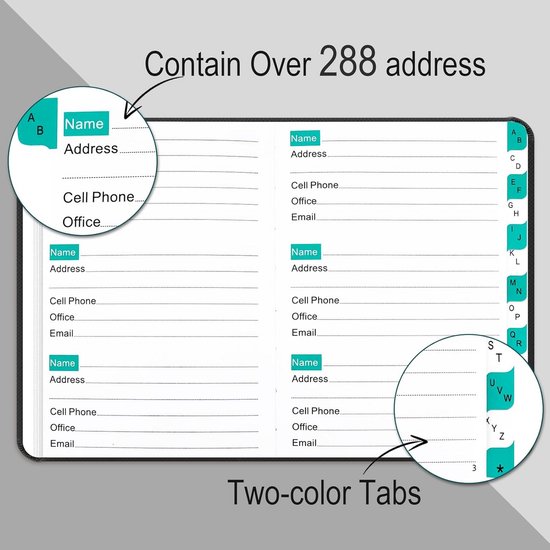 Klein Adresboek Zakformaat met Alfabetische Index Tabs, Telefoonboek Hardcover in Zwart van klein — afbeelding 3