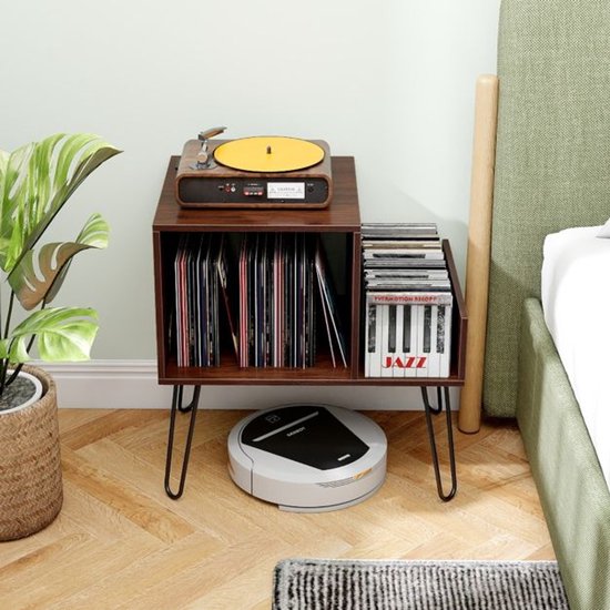 Platenspelermeubel - LP-kast - Platenspelerkast - Draaitafelstandaard - Platenspelerstandaard - Vintage Displayplank - Bruin — afbeelding 2