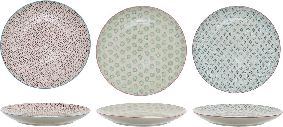 Set van 3 Keramische Borden in Groen, Paars en Blauw