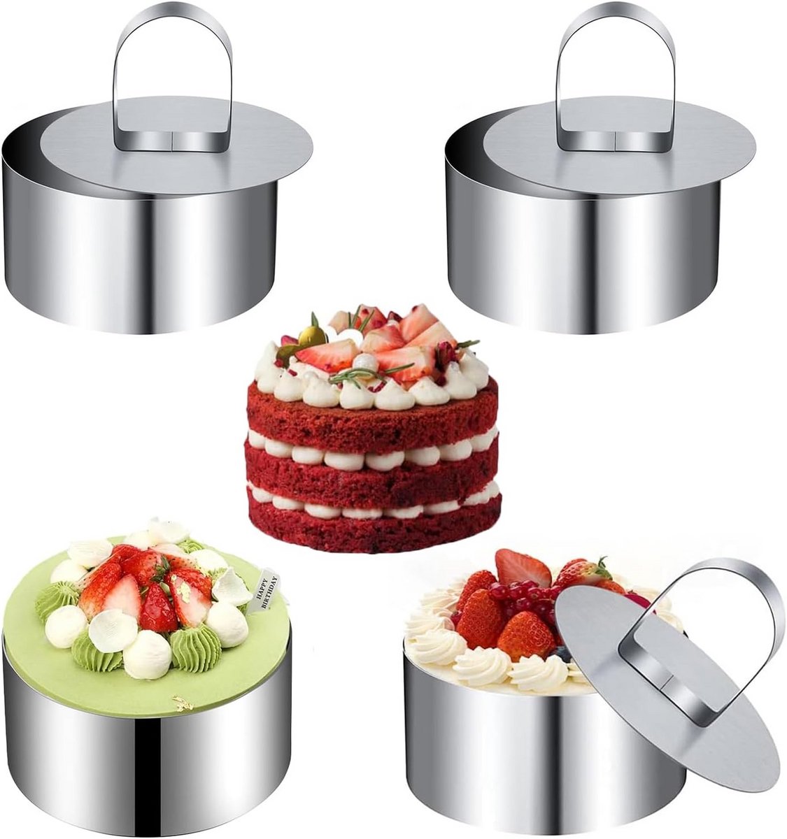 Set van 4 RVS Taartringen voor Gebak en Mousse