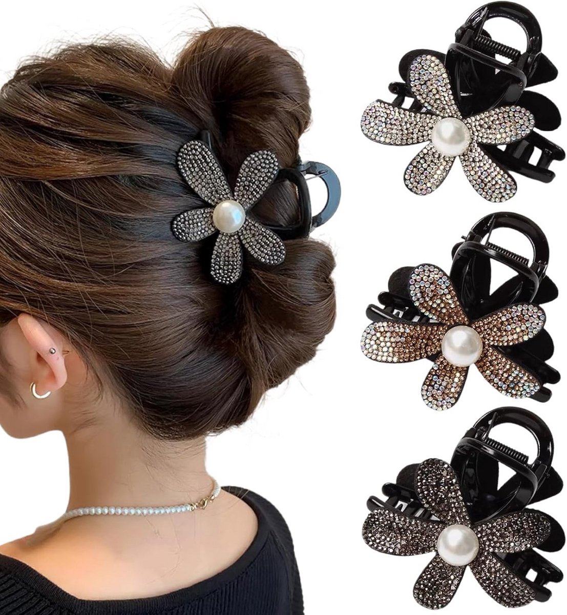 4 Elegante Bloemen Haarclips met Strass en Parels - Vintage Haarspeld Dames en Meisjes