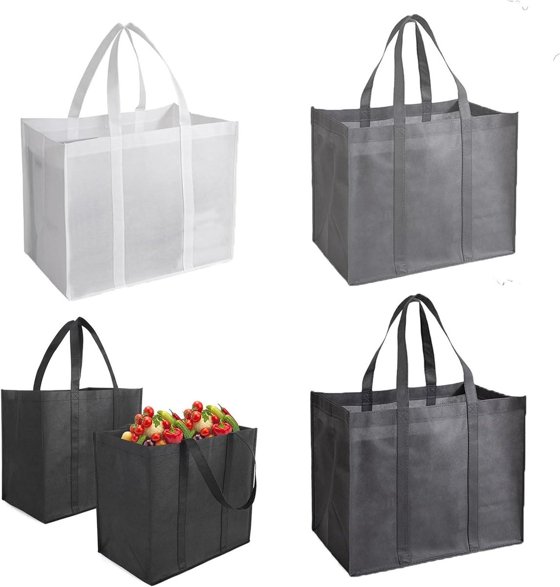 Herbruikbare boodschappentassen - set van 3 - opvouwbaar met versterkte bodem - ideaal voor boodschappen - outdooractiviteiten en feestjes - 41 x 26 x 33 cm - duurzaam - groen - handig en milieuvriendelijk.