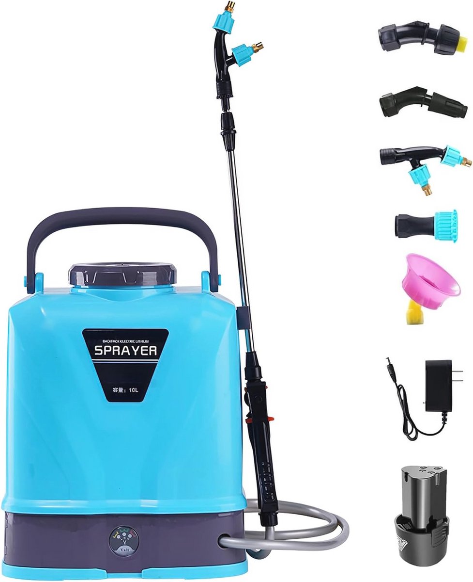 Accu-drukspuit 10 liter met 5 nevelsproeiers en oplaadbare USB-handgreep voor gazon en tuin