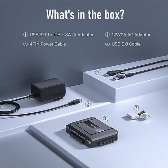 SATA naar USB harde schijf adapter - Externe lezer voor 2,5/3,5 inch HDD/SSD met USB C datakabel van Merkloos — afbeelding 4