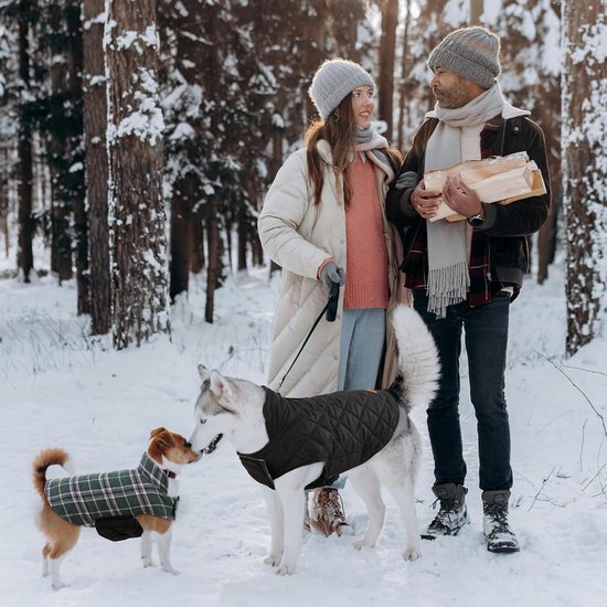 Kuoser Hondenjas voor middelgrote honden - Winterjas met fleece, waterdicht en warm, outdoor hondenjas met halsbandgat, gekareerd omkeerbaar vest, M