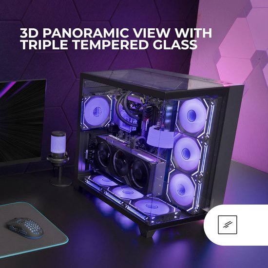 Mid-Tower PC Behuizing ATX met Panoramisch 3D Gehard Glas en Dubbele ...