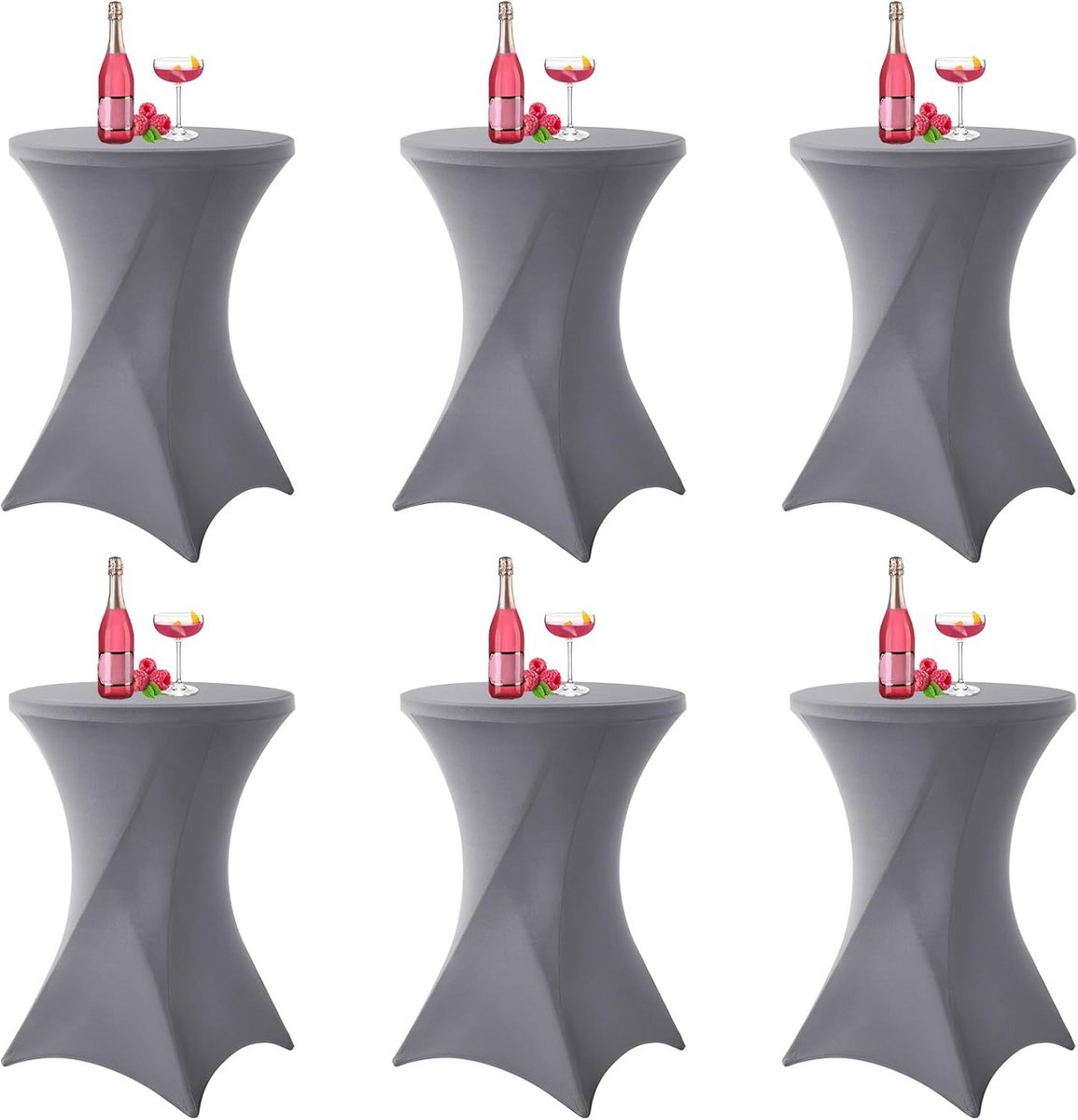 Set van 6 Rekbare Bistrotafelhoezen Lichtgrijs voor Ronde Tafels Diameter 80-85 cm