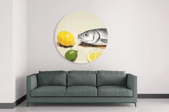 Frisse Fruitige Muurcirkel - Luxe Muurcirkel 100x100 cm op Dibond - Sfeervolle Wanddecoratie voor Woonkamer & Slaapkamer