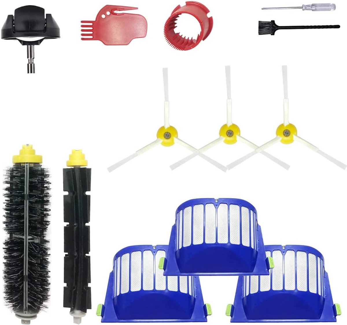 Rumba Vervangende onderdelen voor iRobot Roomba 610 620 650 675 677 692 671 694 691 Serie Stofzuiger Accessoires Kit-Inclusief 3 Zijborstels, 3 Filters, 1 Voorwiel Caster Wiel, Borstel Borstel en 3