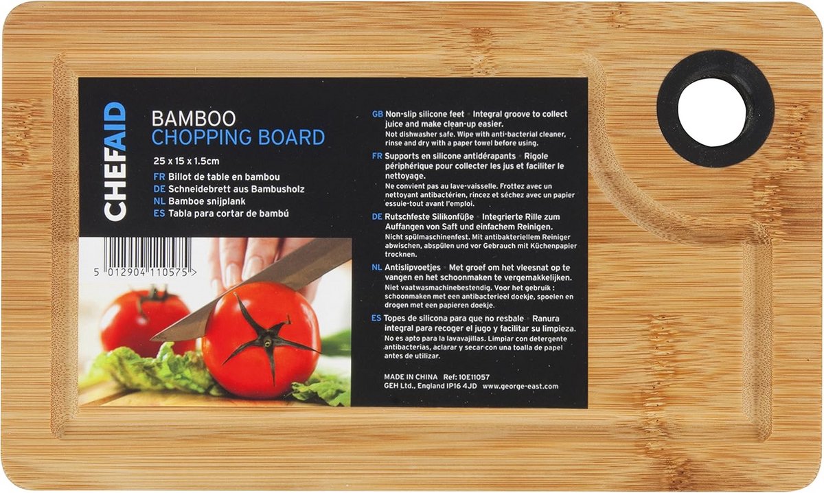 Stevige Bamboe Houten Snijplank met Antislip Voetjes en Sapgoot