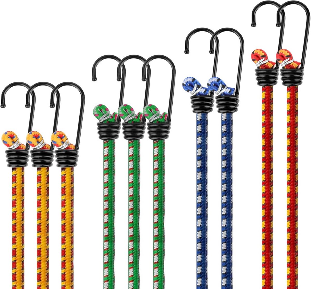 Set van 10 Spanbanden met Haken in Vier Lengtes voor Bagagebevestiging