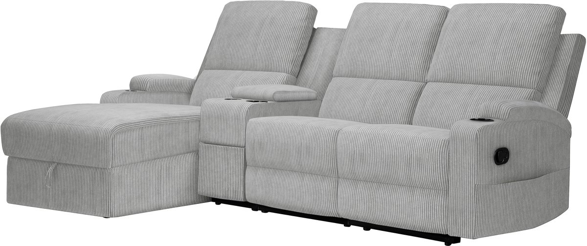 Notio Living DALLAS-Sofa 3-zitter met opbergchaise links manuel relaxstoel in cordury grijs