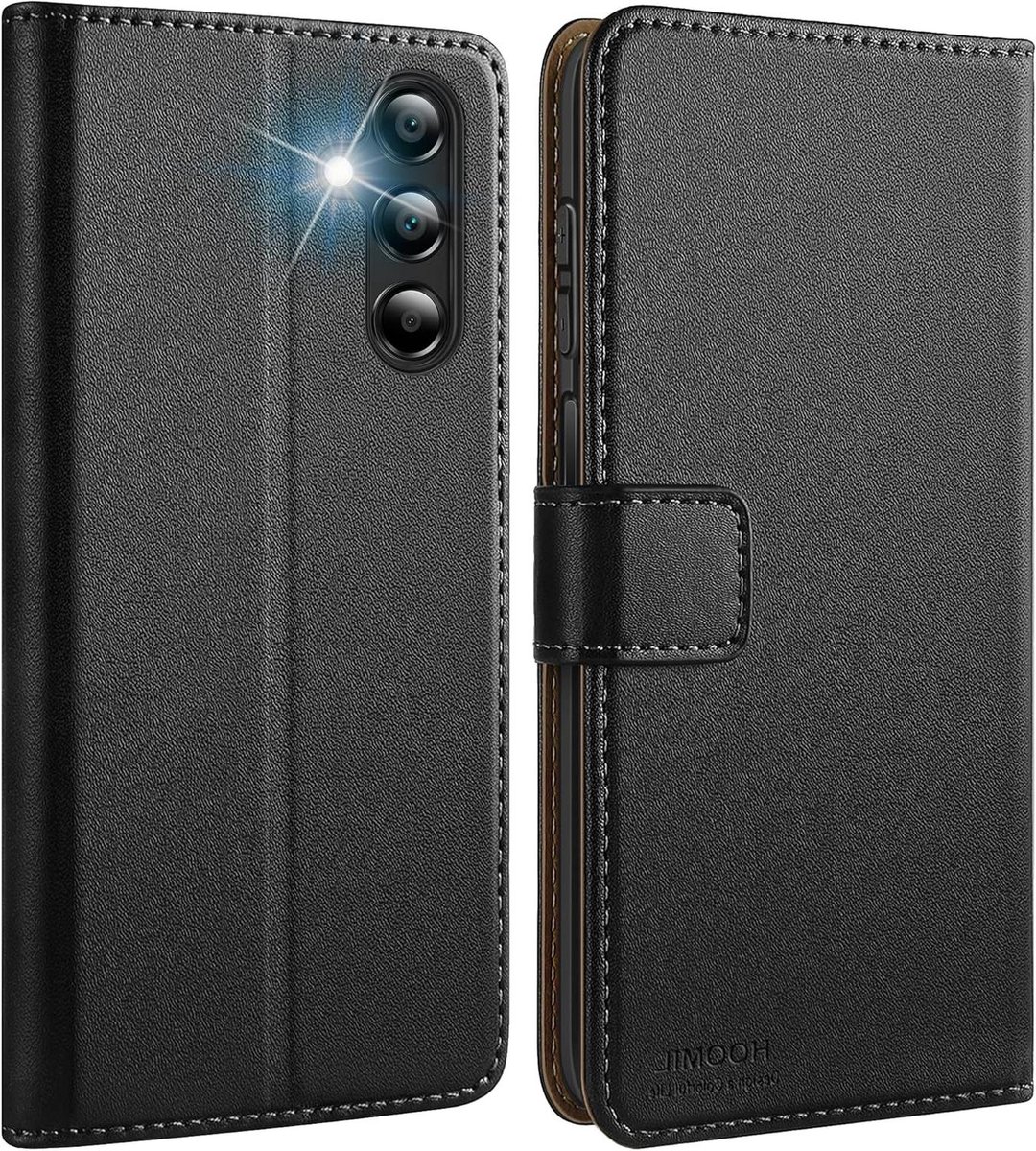 Ronte - Lederen MagFlip Hoes voor Galaxy A15 4G/5G - Zwart - Handgemaakt - Premium Kwaliteit