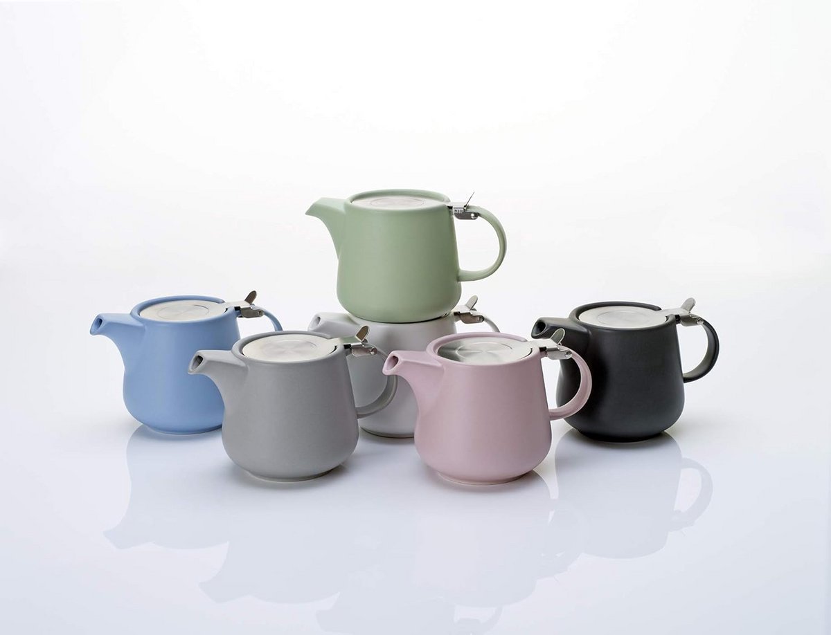 Theepot donkergrijs 1200 ml porselein met roestvrijstalen zeef