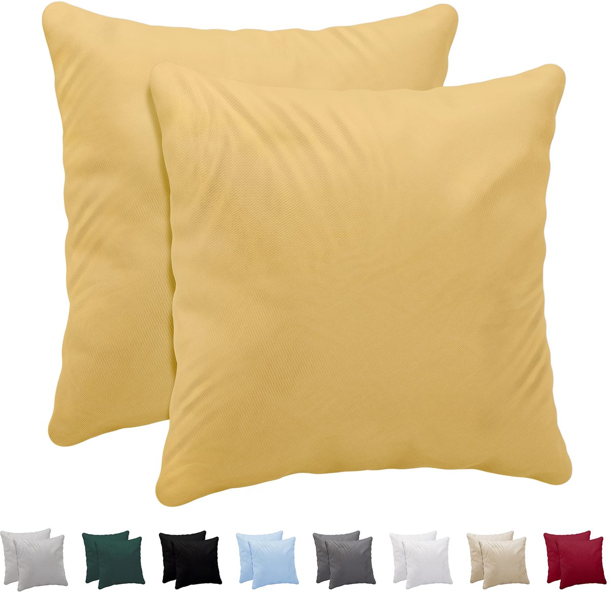 Unyqoos Set van twee ultrazachte kussenslopen 50x50 cm in ademend katoen-jersey geel