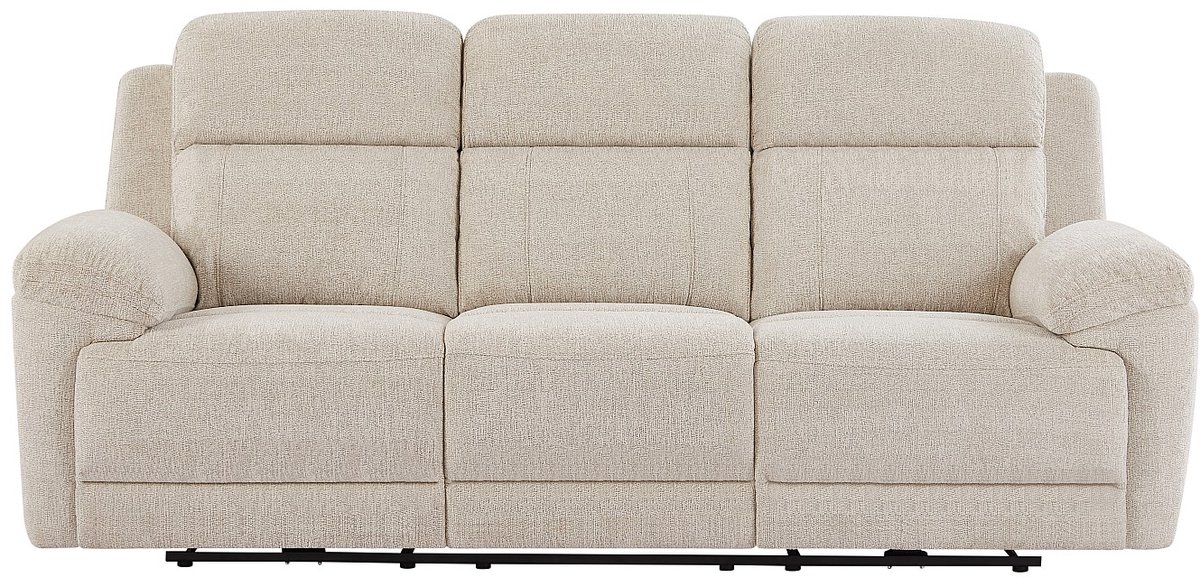Vente-unique Elektrische relax-driezitsbank met plankje van beige gechineerde stof KELUNO