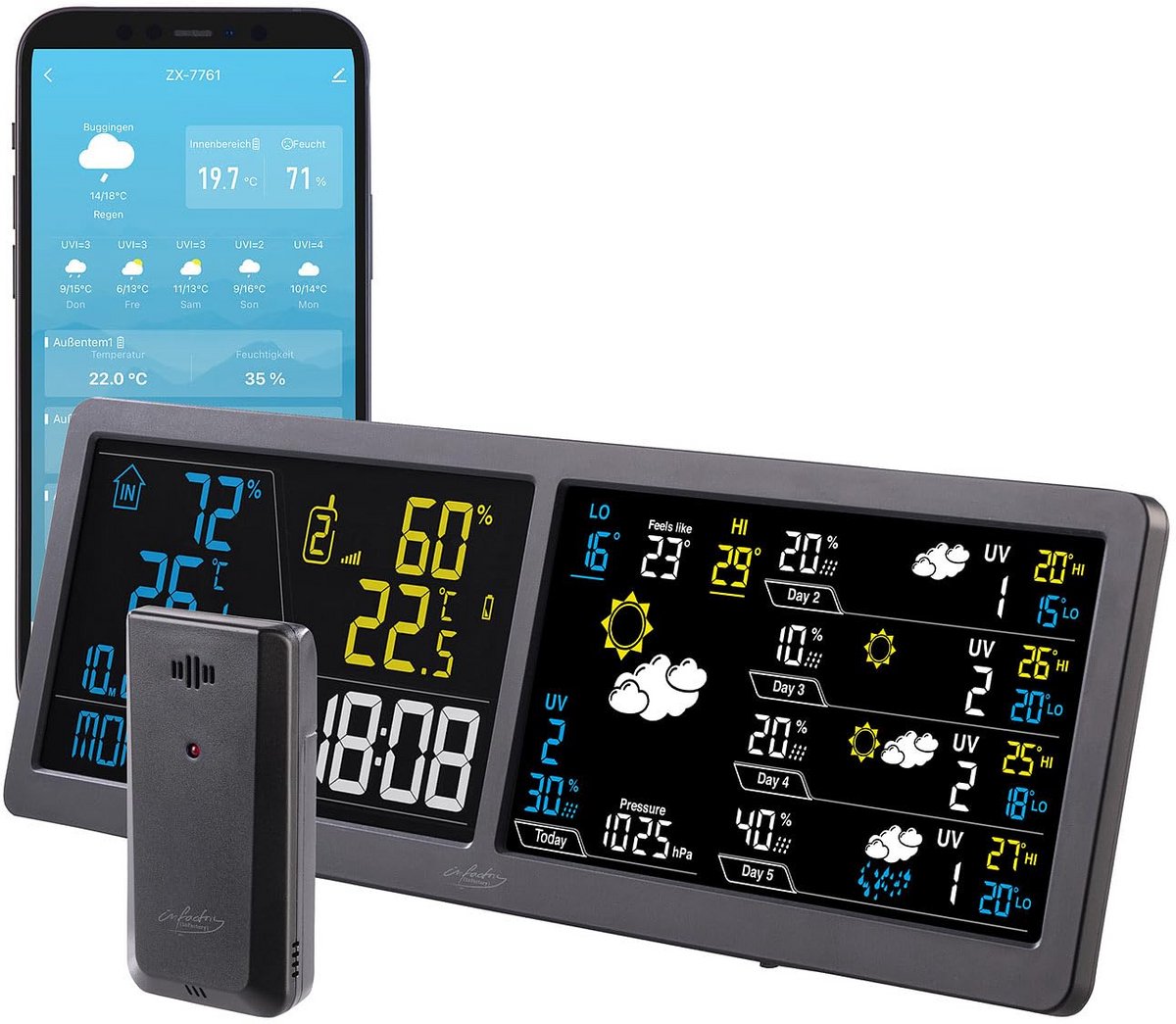 Draadloos Weerstation met Buitensensor, Kleurenscherm en App Voor Weersvoorspelling