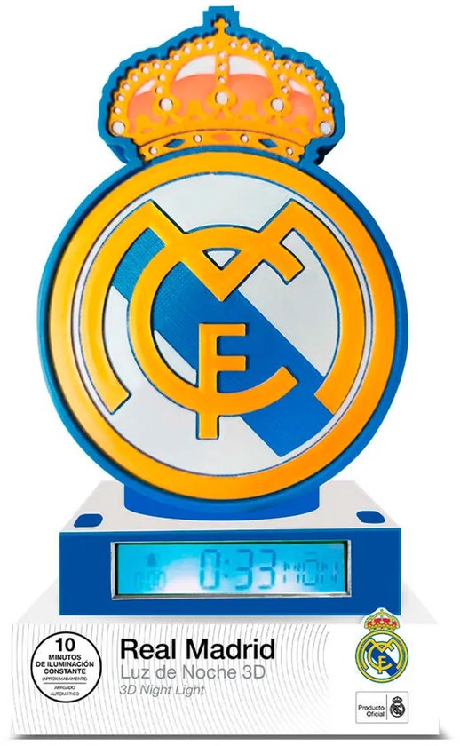 Real Madrid 3D Wekkerlamp - LED Nachtlamp met Alarm - Club Anthem Geluid - 15×15×25 cm - Officiële Voetbal Cadeau van Real Madrid — afbeelding 2