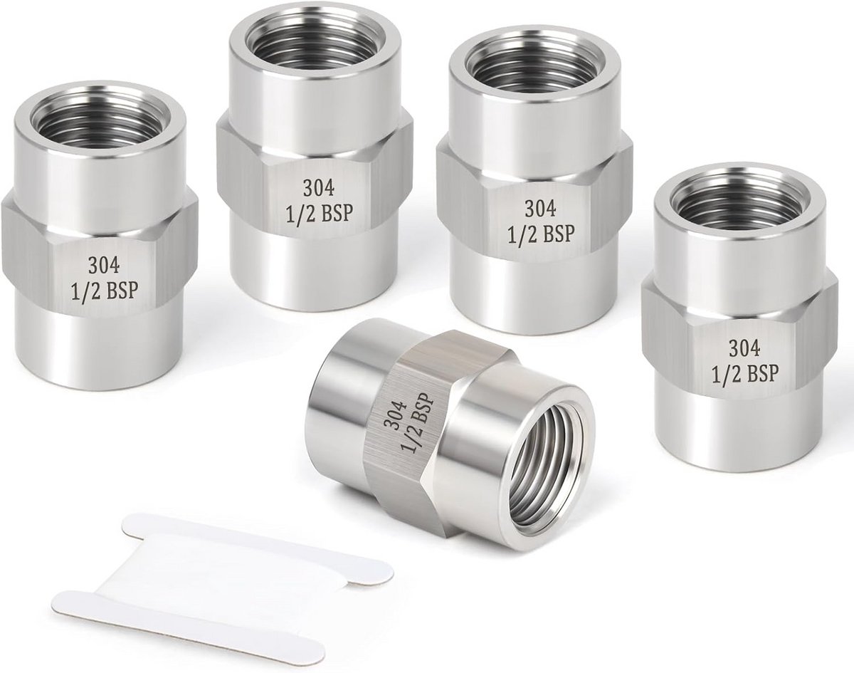 5 Stuks 1/2-Inch BSP Vrouwelijke Roestvrij Stalen Koppeling voor Water, Lucht en Gas