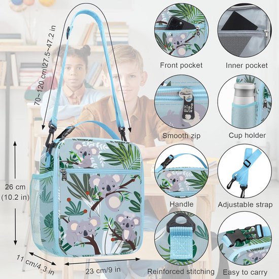 Clastyle Geïsoleerde Koala Lunchbox voor Kid Boy Girl School Lunch Bag Groen Dier Lunch Koeltas voor Outdoor Picknicks Draagbare Lichtgewicht met Flessenhouder — afbeelding 5