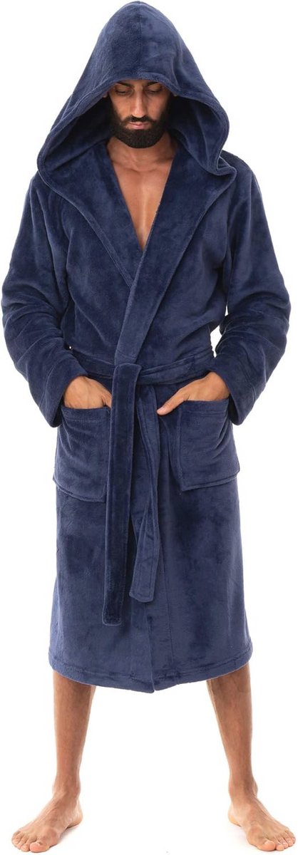 Fleece Ochtendjas met Capuchon - Marineblauw voor Heren