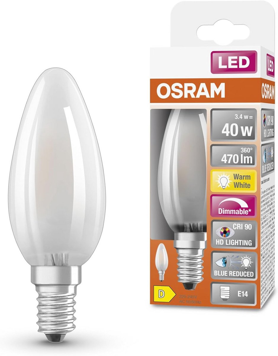 Dimbare LED lamp E14 met hoge kleurweergave - Warm wit (2700K), 470 Lumen, vervangend voor 40W