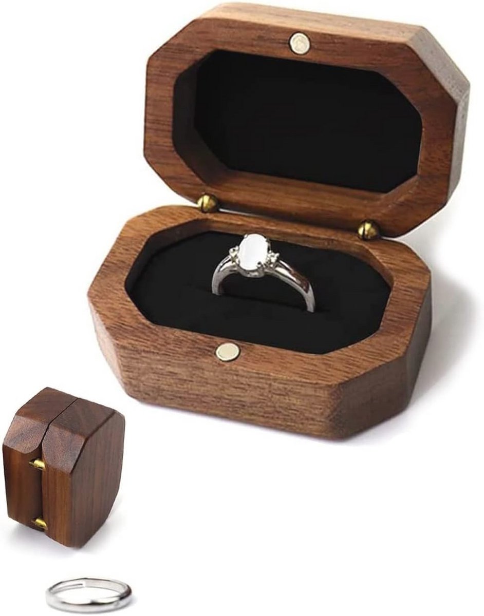 Houten Ringdoos voor Verloving en Huwelijk - Octagonale Ringdrager