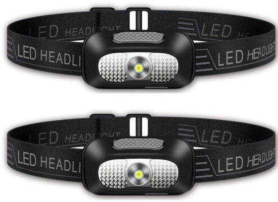 Foto: 2 oplaadbare led hoofdlampen lichtgewicht hoofdlamp hoofdlamp led oplaadbaar hoofdlampje inclusief witte en rode verlichting usb interface zwart