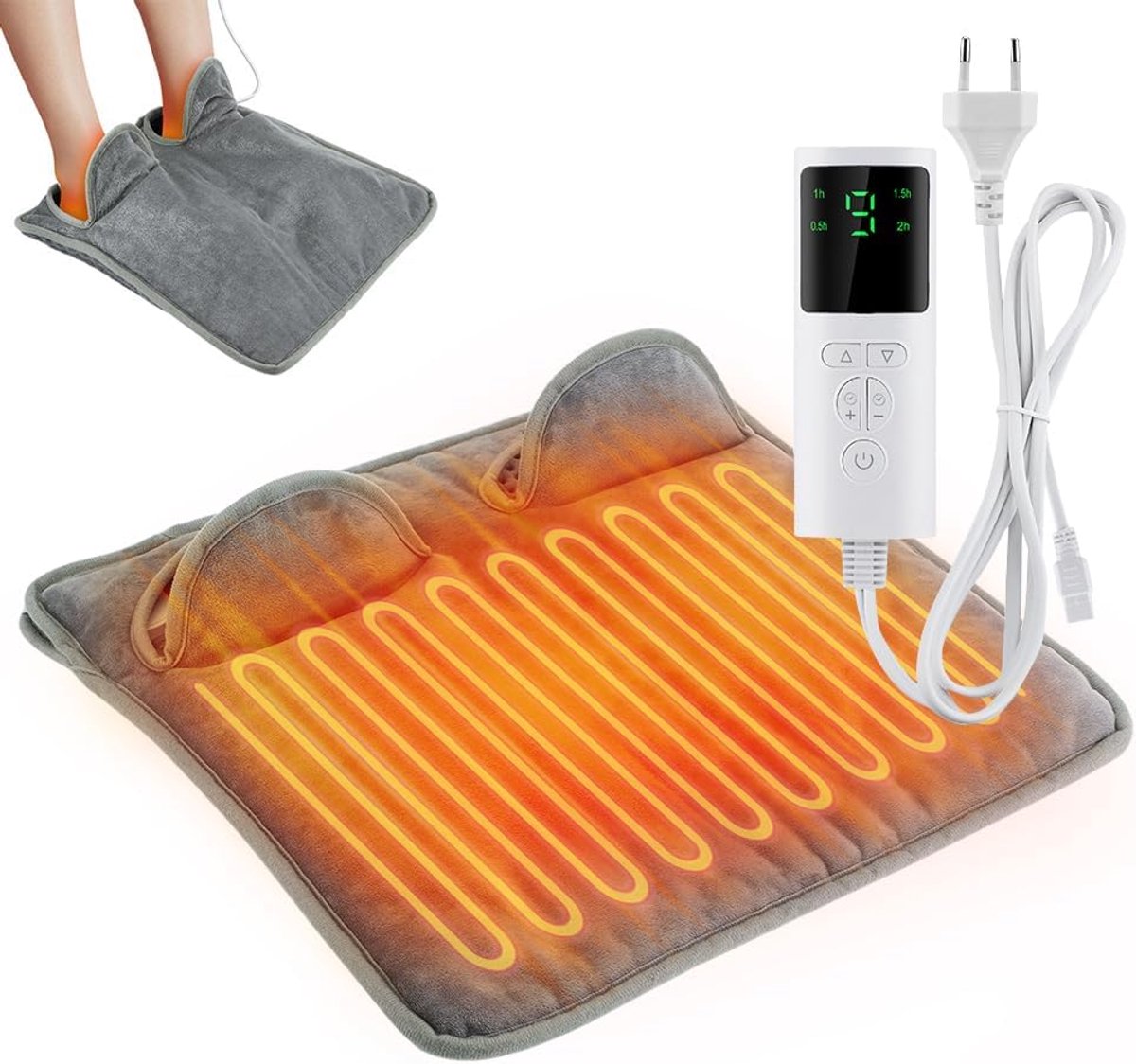 Elektrische Voetwarmer 40x40 cm – Ultrazacht Flanel, 6 Warmtestanden, 4 Timerstanden, Machinewasbaar