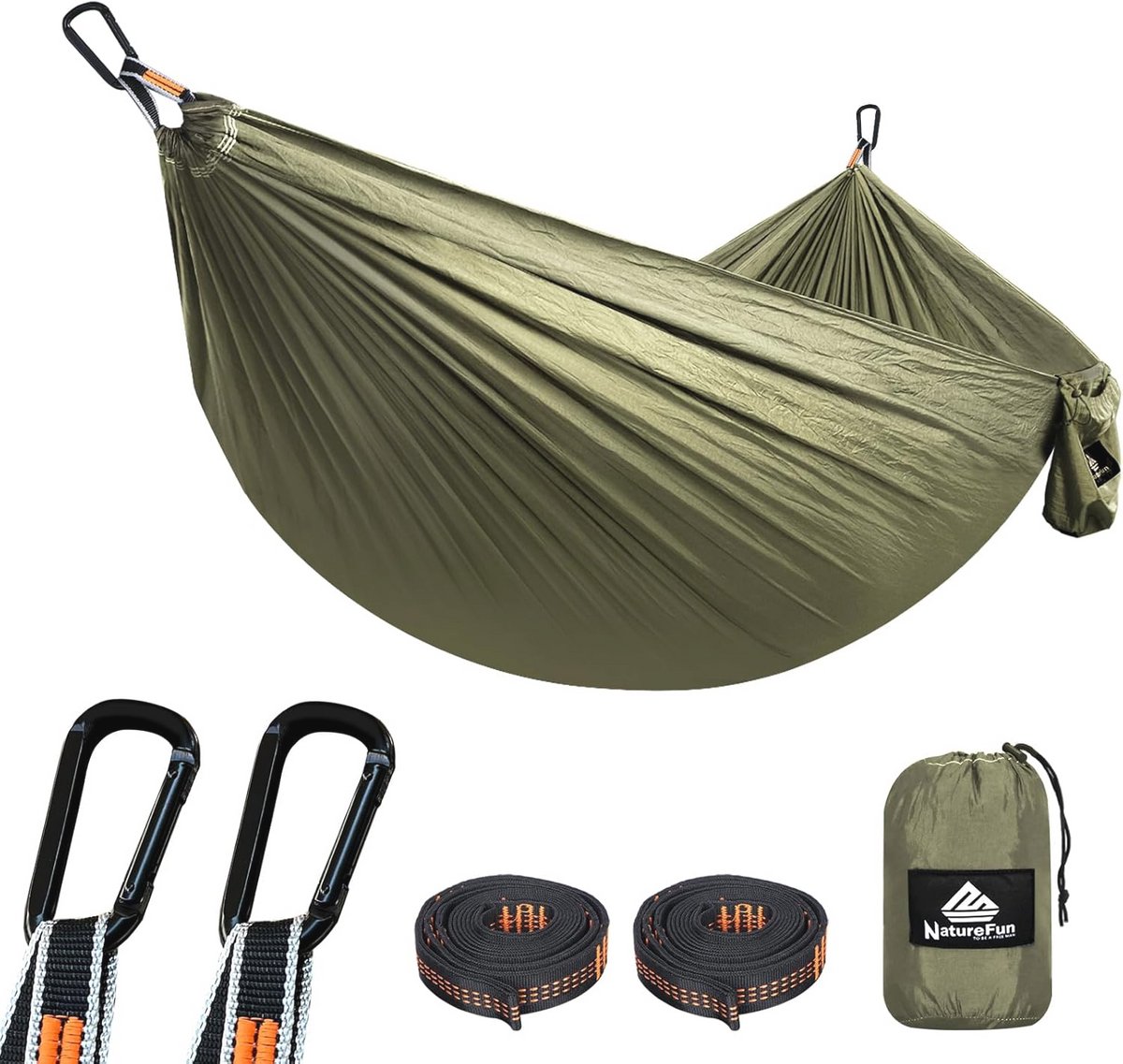 Ultralichte hangmat voor kamperen en reizen - 300 kg draagvermogen, ademend en sneldrogend nylon, inclusief karabijnhaken en riemen