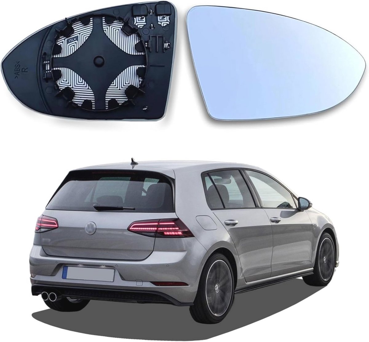 Verwarmd spiegelglas rechts geschikt voor Golf 7 - Asferisch en met draagplaat